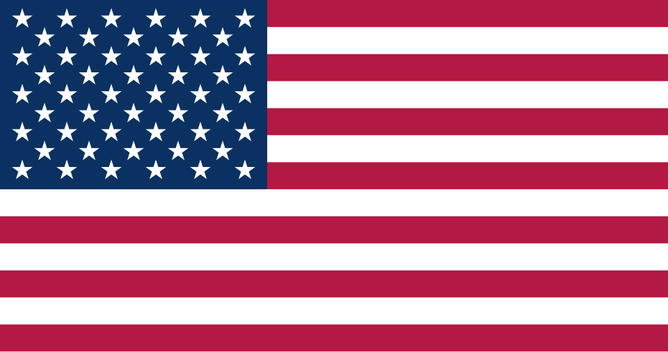 Die Flagge der Vereinigten Staaten von Amerika: 50 weiße Sterne auf blauem Feld, dazu 13 rote und weiße Streifen.